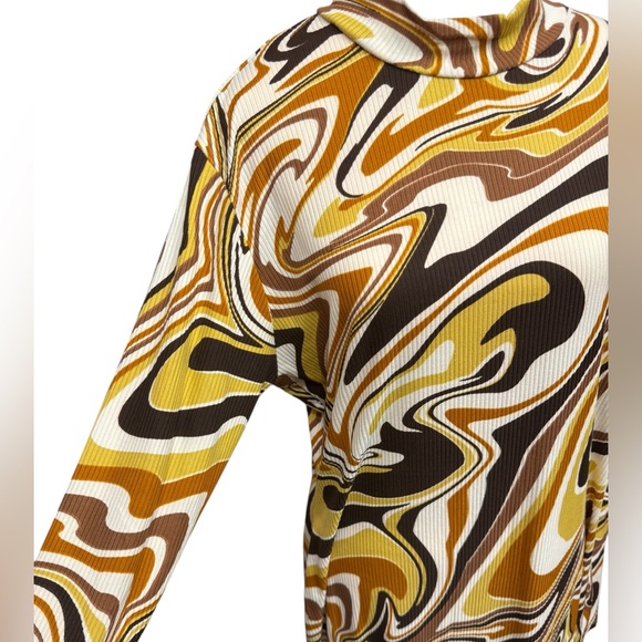 70s inspired Swirl Maxi Brown, Sienna, Mustard Dress with Stretch, Sz 2X - Picture 2 of 9